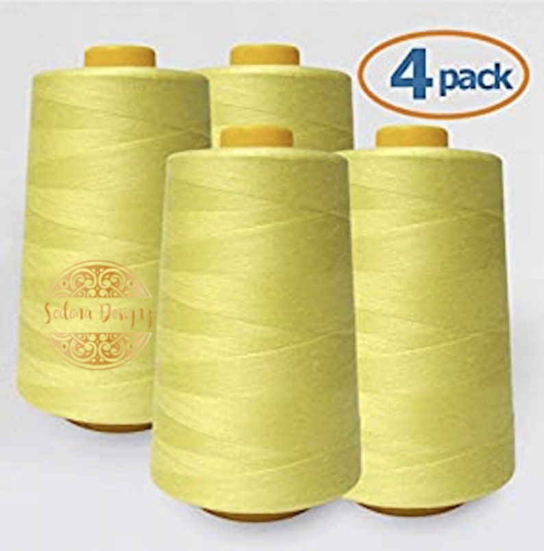 4 PACK of 6000 Yard (each) Spools YELLOW Sewing Thread All Purpose 100%  Spun Polyester Overlock Cone – Sedona Designz